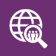 Social Sciences, Human Services + Criminal Justice EFA icon logo, a globe with a magnifying glass on it