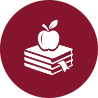 Teaching + Education EFA icon logo, an apple on top of books